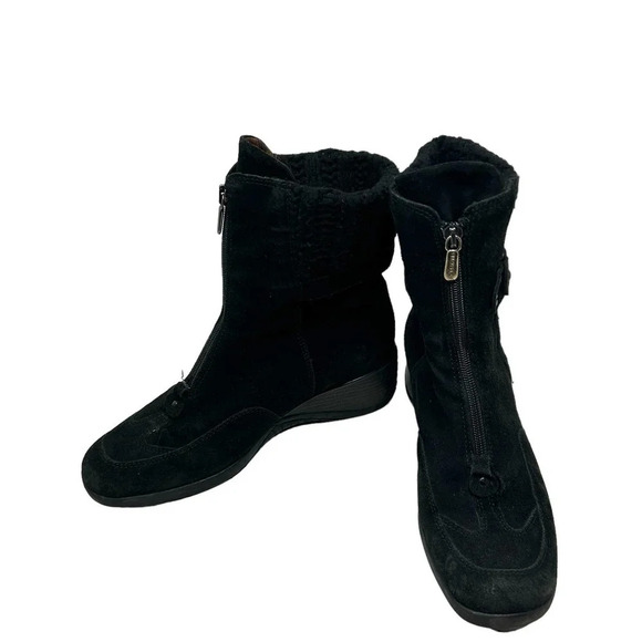Aquatalia Snow Boots Winter‎ Weatherproof Suede Zip Front Combat Black Size 7.5 - Picture 3 of 12